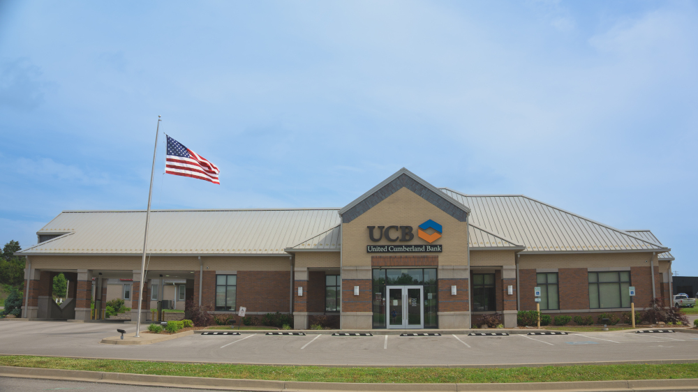 Brick exterior of the UCB Somerset bank branch.
